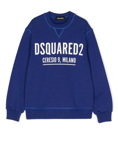 Dsquared2 Kids' Logo-print Cotton Sweatshirt In Blue