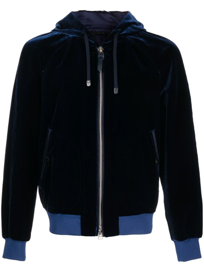 Tom Ford Velvet-effect Hooded Jacket In Blue