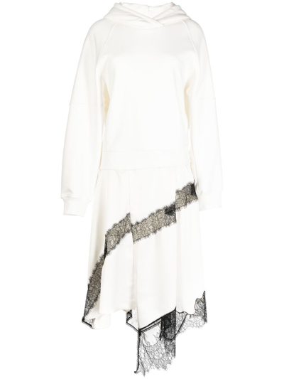 Goen J Lace-trim Hooded Asymmetric Midi Dress In White