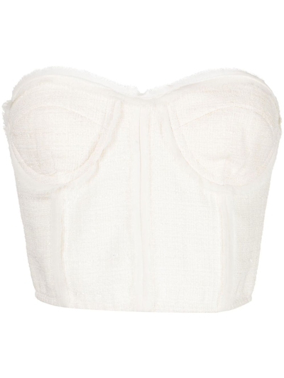 Goen J Chiffon-trimmed Tweed Bustier Top In Neutrals