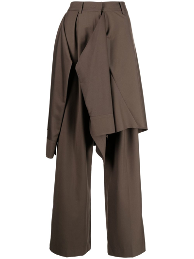 Goen J Layered Shirt Raw-cut Trousers In Brown