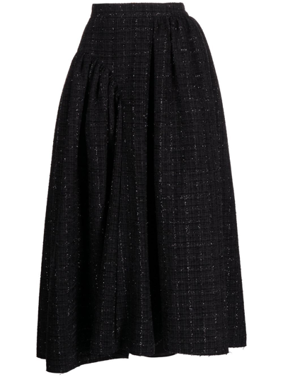 Goen J Tweed Ruched-panel Midi-skirt In Black