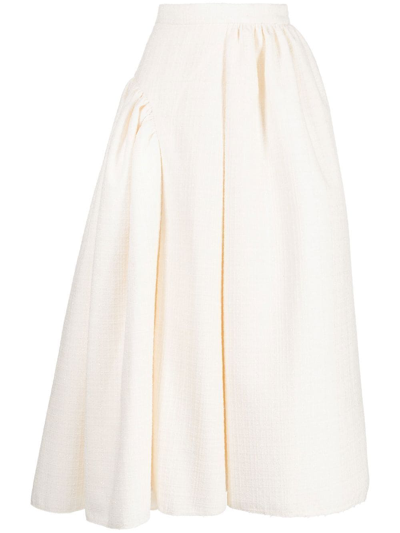 Goen J Tweed Ruched-panel Midi-skirt In Neutrals