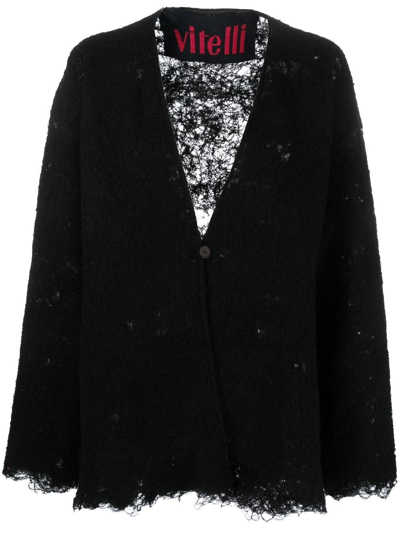Vitelli Distressed-effect Knit Cardigan In Black Mohair