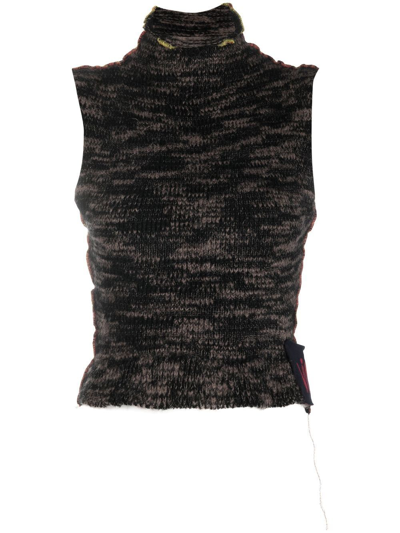 Vitelli Semi-sheer Knit Cropped Top In Charcoal Musk