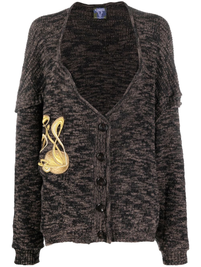 Vitelli Embroidered-detail Knit Cardigan In Charcoal/musk