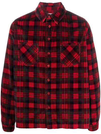 Erl Corduroy Check Shirt In Red