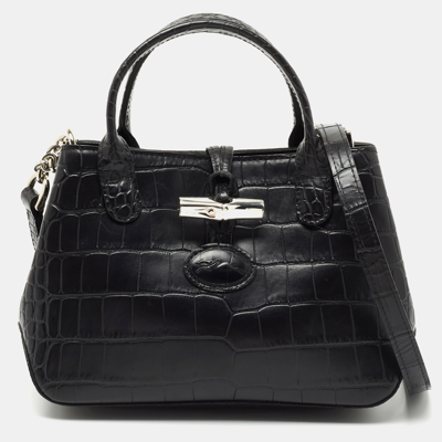 Pre-owned Longchamp Black Croc Embossed Leather Tote