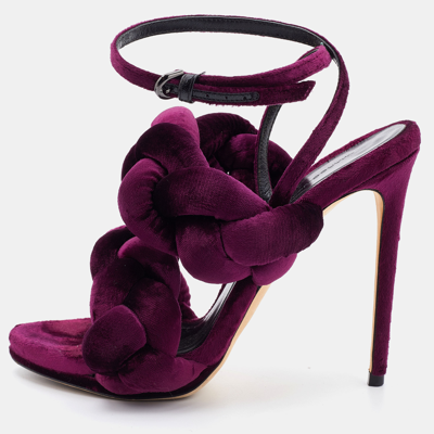 Pre-owned Marco De Vincenzo Plum Purple Braided Velvet Ankle Strap Sandals Size 38