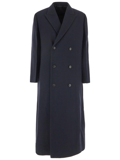 Quira Extra Long Double-breasted Wool Overcoat In Black