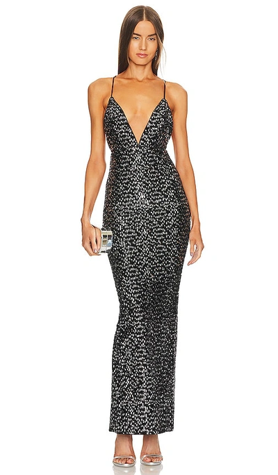Michael Costello X Revolve Gina Gown In Black And Silver