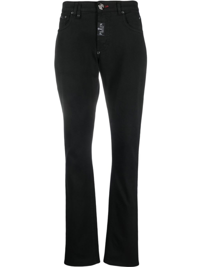 Philipp Plein Hexagon Mid-rise Slim-cut Jeans In Black