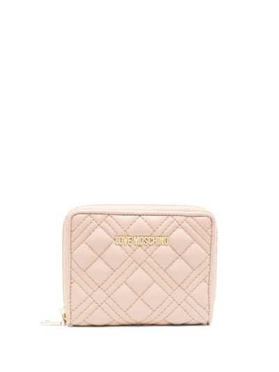 Love Moschino Logo-plaque Quilted Wallet In Neutral