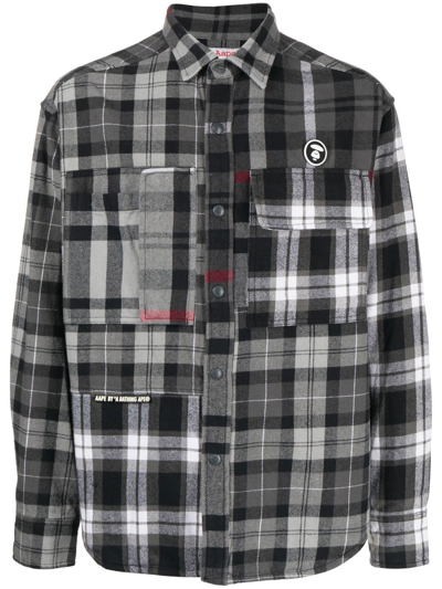 Aape By A Bathing Ape Checked Logo-patch Shirt In Grey