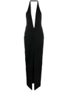 Monot Crepe Plunge V Neck Long Dress In Black