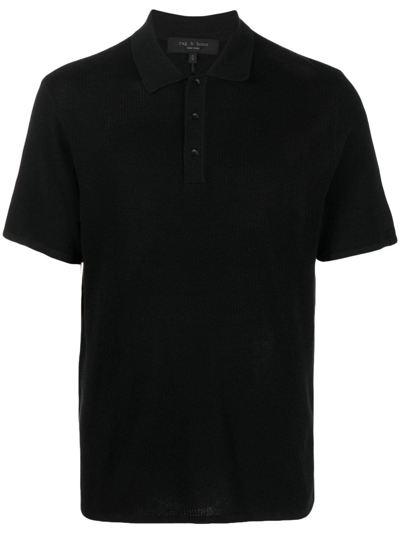 Rag & Bone Short-sleeve Knitted Polo Shirt In Black