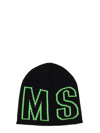Msgm Logo Embroidered Ribbed Knit Stretch Beanie Hat In Black
