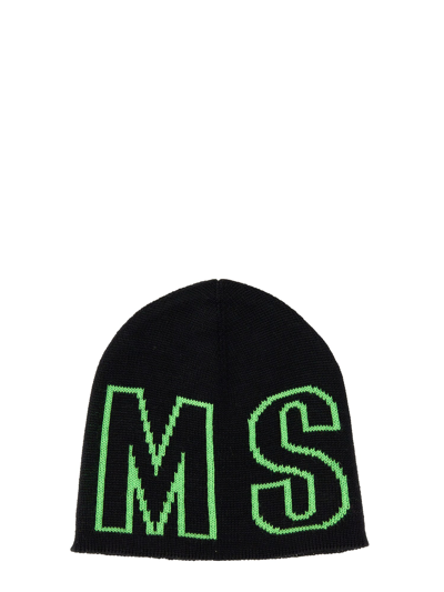 Msgm Beanie Hat With Logo In Black