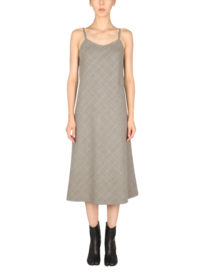 Maison Margiela Dress With Pied De Poule Pattern In Brown