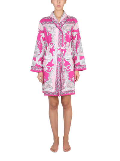 Versace Silver Baroque Silk Dressing Gown In Multicolour