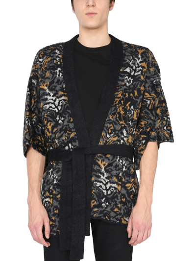 Saint Laurent Jacquard Knit Kimono In Black