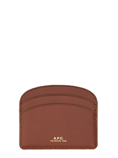 A.p.c. Logo Detail Leather Card Holder In Buff