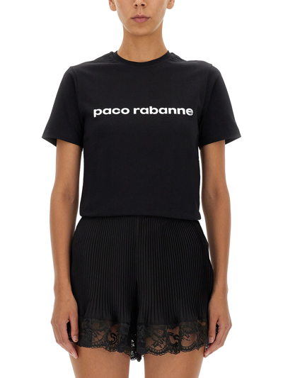 Paco Rabanne Logo Print T-shirts In Black