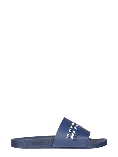 Missoni Rubber Slide Sandals In Blue