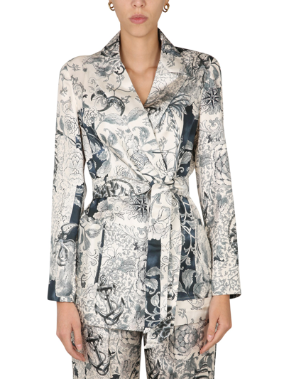 Etro Woman Navy Blue Kimono Blazer In Multicolor