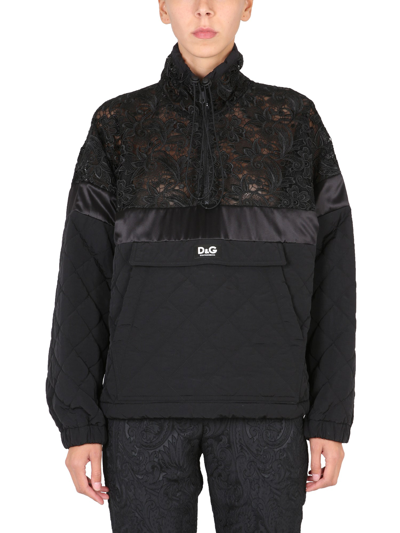 Dolce & Gabbana Giacca Anorak Con Patch Logo In Black