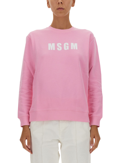 Msgm Sweatshirt With Logo In Pink