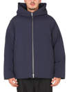 Jil Sander Navy Blue Oversized Puffer Jacket With Hood In Blue