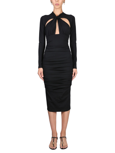 Dolce & Gabbana Black Draped Sheath Dress