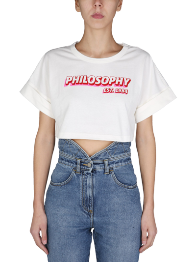 Philosophy Di Lorenzo Serafini Logo Cotton Jersey Cropped T-shirt In White