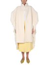 Jil Sander Oversize Fringe Knitted Cape In White