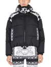 Versace Silver Baroque Print Down Puffer Jacket In Black