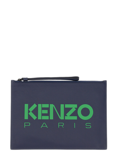 Kenzo Document Bag With Logo In Blue