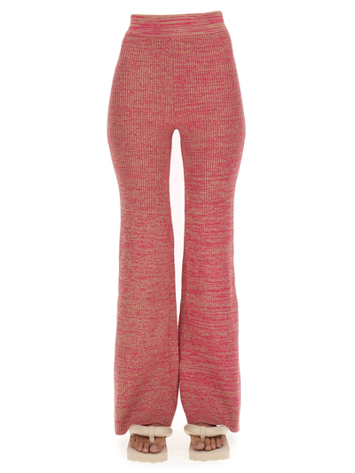 Remain Birger Christensen Soleima Fitted Flared-leg High-rise Knitted Trousers In Magenta