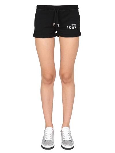 Dsquared2 Icon Logo Print Track Shorts In Black