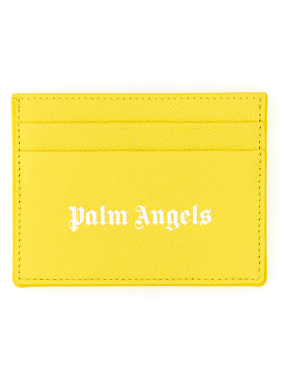 Palm Angels Caviar Logo-embossed Leather Card Holder In Yellow