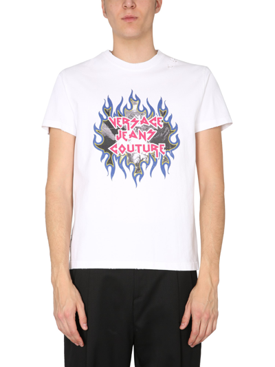Versace Jeans Couture T-shirt With Rock Logo Print In White