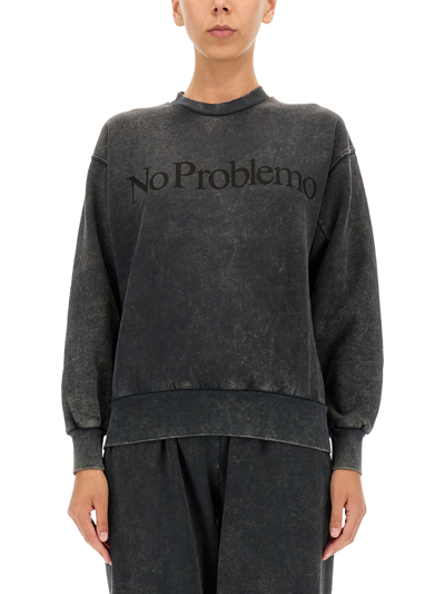 Aries Slogan Print Black Crewneck Sweatshirt In Nero