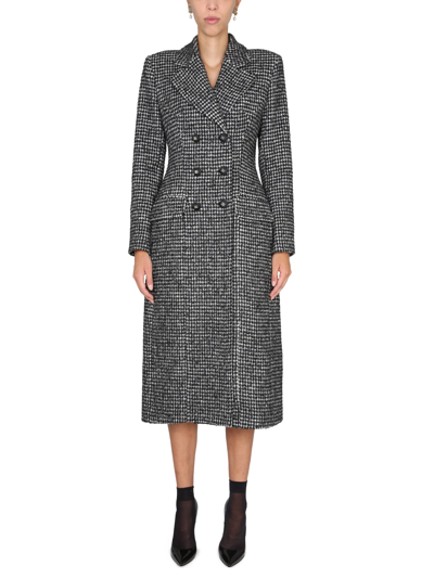 Dolce & Gabbana Houndstooth Double-breasted Long Wool Coat In Multicolour