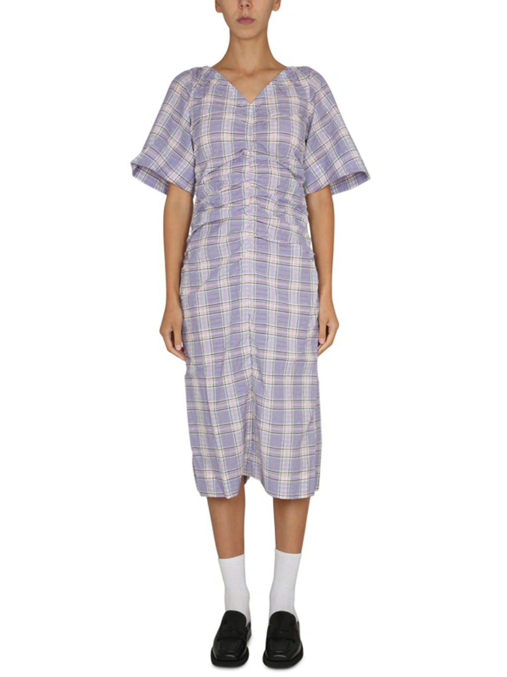 ganni purple plaid dress GANNI PLAID GINGHAM DRESS - SIZE 42