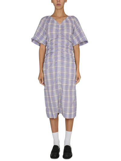 knee length dresses for ladies Seersucker Check Gathered U-Neck Midi Dress in Lagoon main image 0