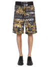 Versace Jeans Couture Logo Print Cotton Shorts In Black