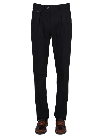 Lardini Wool And Cotton Trousers In Blue