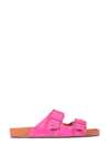 L'autre Chose Crocodile-embossed Double Strap Sandals In Fuchsia