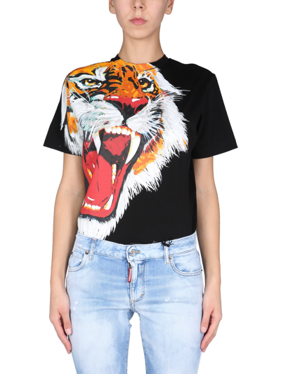 Dsquared2 Maxi Tiger Print T-shirt In Black