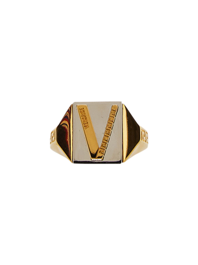 Versace V Logo Bicolor Thick Ring In Multicolour